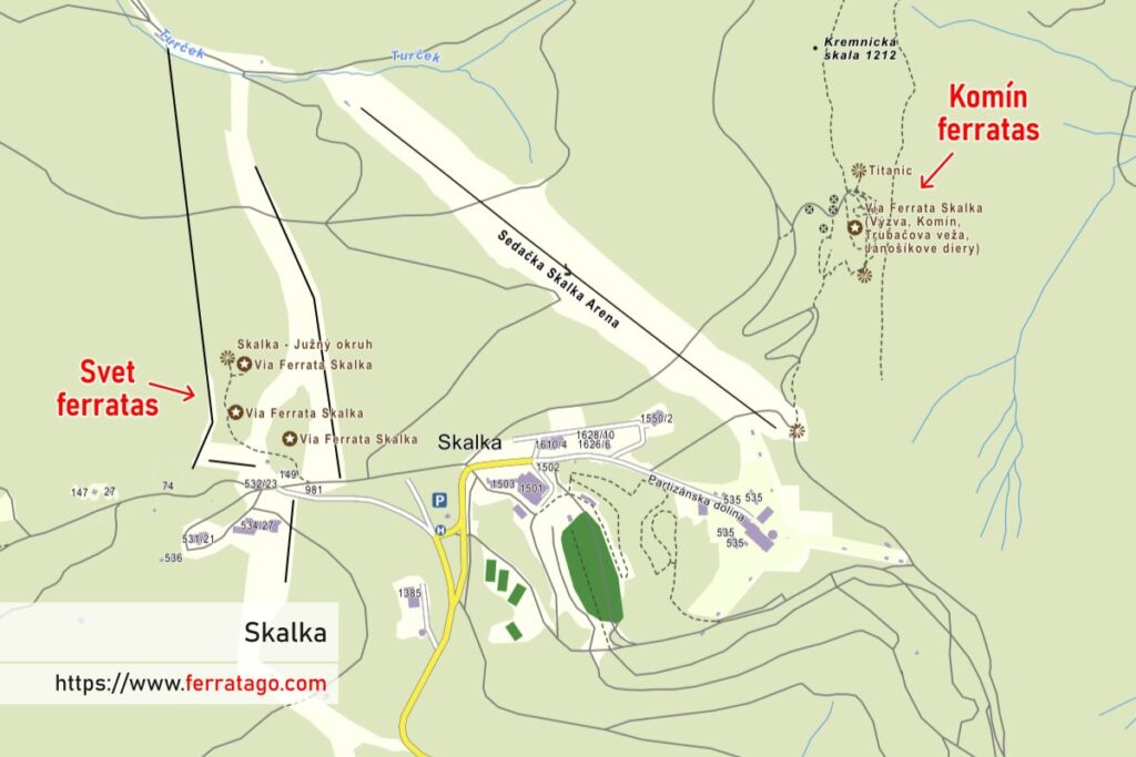 via ferrata Komin - Skalka map