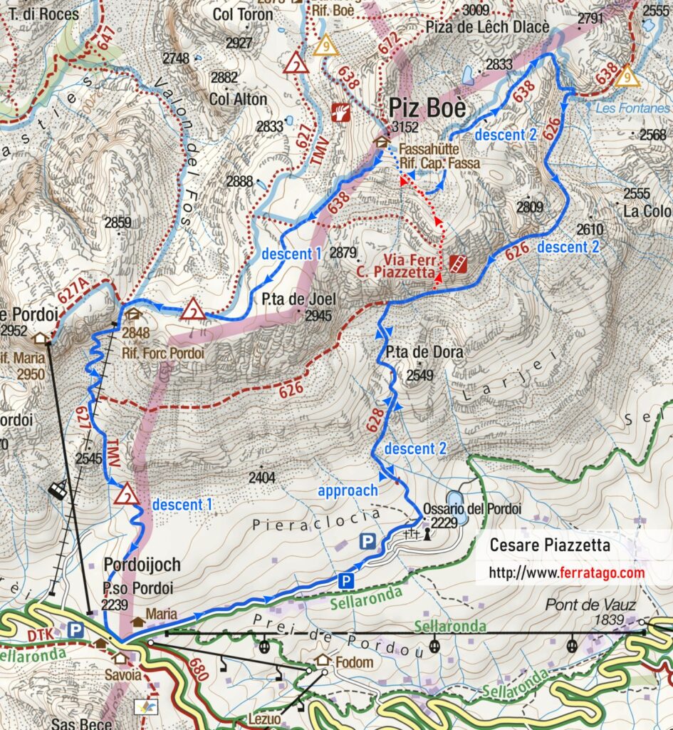 Cesare Piazzetta via ferrata map