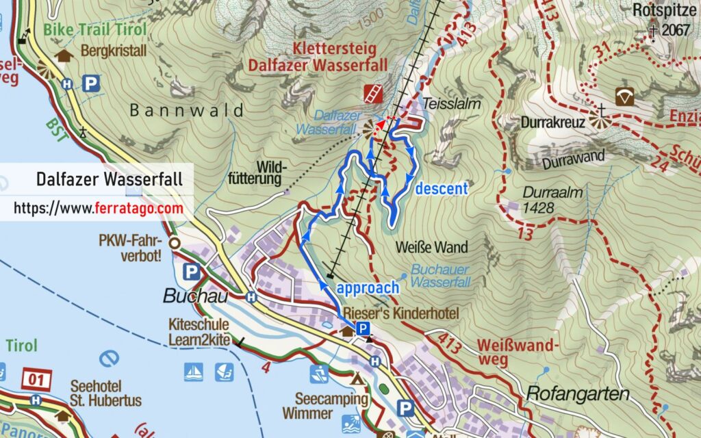 Dalfazer Wasserfall via ferrata map