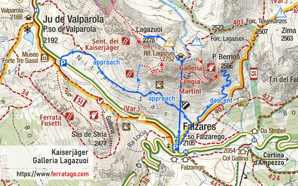 Galleria Lagazuoi via ferrata map