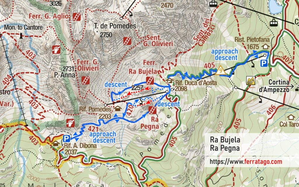 Map for via ferratas Ra Pegna and Maria e Andrea Ferrari - Ra Bujela