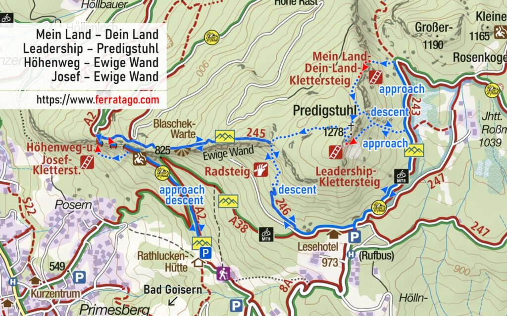 Map of via ferratas Mein Land - Dein Land, Leadership - Predigstuhl, Ewige Wand, Josef